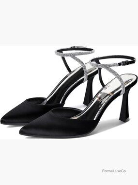 3.1" Kitten Heel Rhinestone Pumps Satin Pointed Toe Stiletto Wedding Shoes